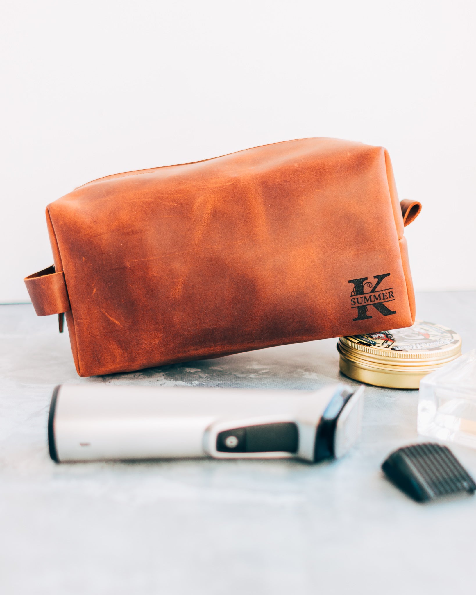 Men Leather Dopp Kit Personalized Embossing - AddStyleCo